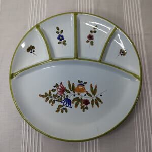 PV Peasant Village Italy Blue Floral Flower Italian Pottery 9.25" Divided Plate